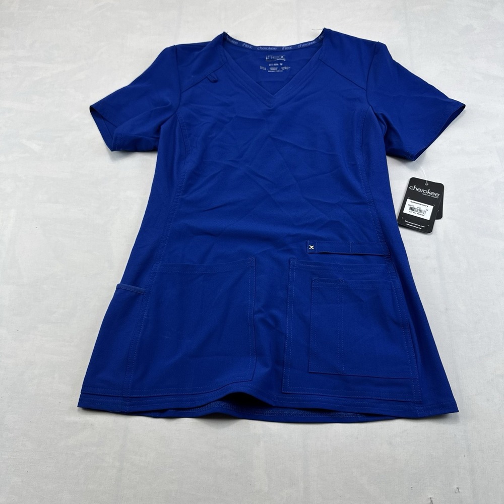 Cherokee iFlex Womens XS Royal Blue V Neck Scrub Top Medical Uniform NWT